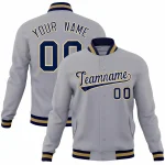 Custom Gray Navy-Old Gold Classic Style Varsity Full-Snap Letterman Jacket