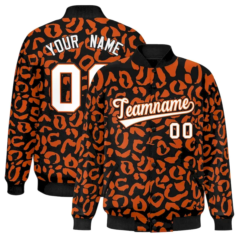 Custom Black Kelly Green Varsity Full-Snap Leopard Print Graffiti Pattern Letterman Baseball Jacket