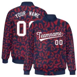 Custom Navy Red Varsity Full-Snap Leopard Print Graffiti Pattern Letterman Baseball Jacket