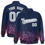 Custom Navy Varsity Full-Snap Sequins Pattern Letterman Baseball Jacket