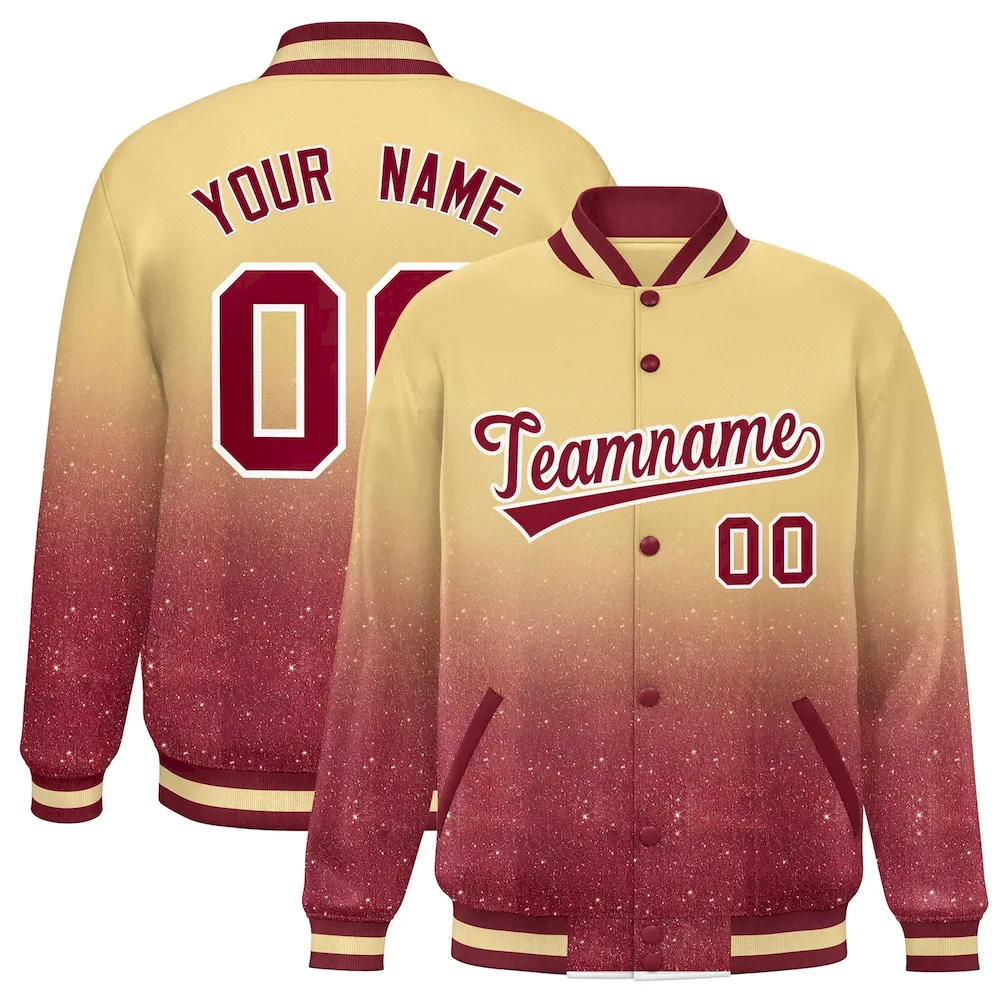 Custom Khaki Varsity Full-Snap Sequins Pattern Letterman Baseball Jacket