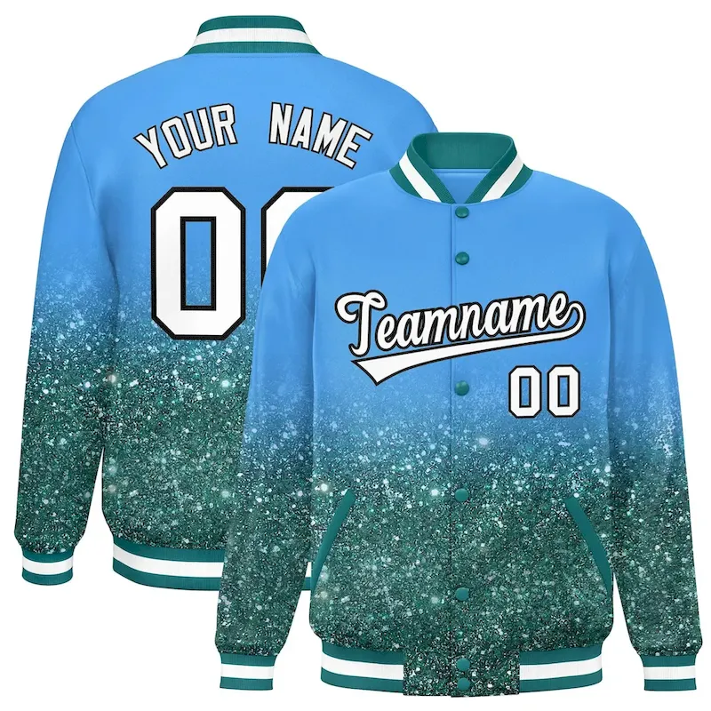 Custom Gray Varsity Full-Snap Sequins Pattern Letterman Baseball Jacket
