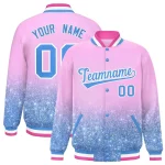 Custom Light Pink Varsity Full-Snap Sequins Pattern Letterman Baseball Jacket