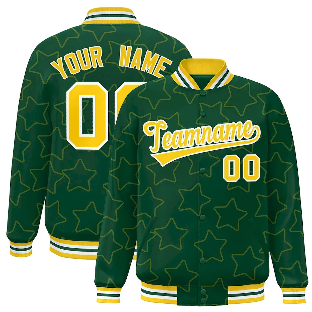 Custom Brown Red Varsity Full-Snap Star Pattern Letterman Baseball Jacket