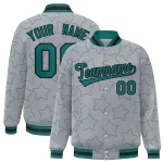 Custom Gray Kelly Green Varsity Full-Snap Star Pattern Letterman Baseball Jacket