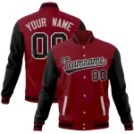 Custom Crimson Black Full-Snap Varsity Raglan Sleeves Letterman Baseball Jacket