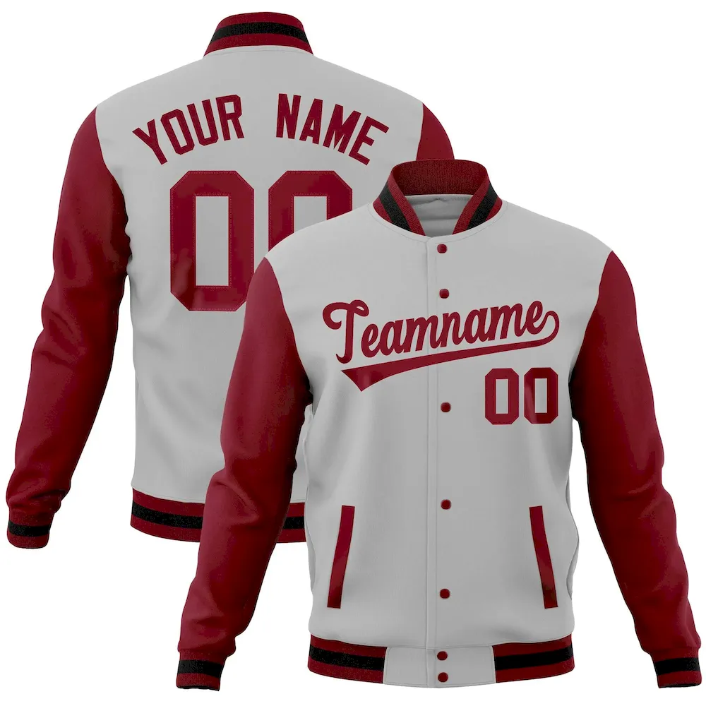 Custom Green Crimson Full-Snap Varsity Raglan Sleeves Letterman Baseball Jacket