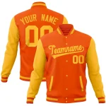 Custom Orange Gold Full-Snap Varsity Raglan Sleeves Letterman Baseball Jacket