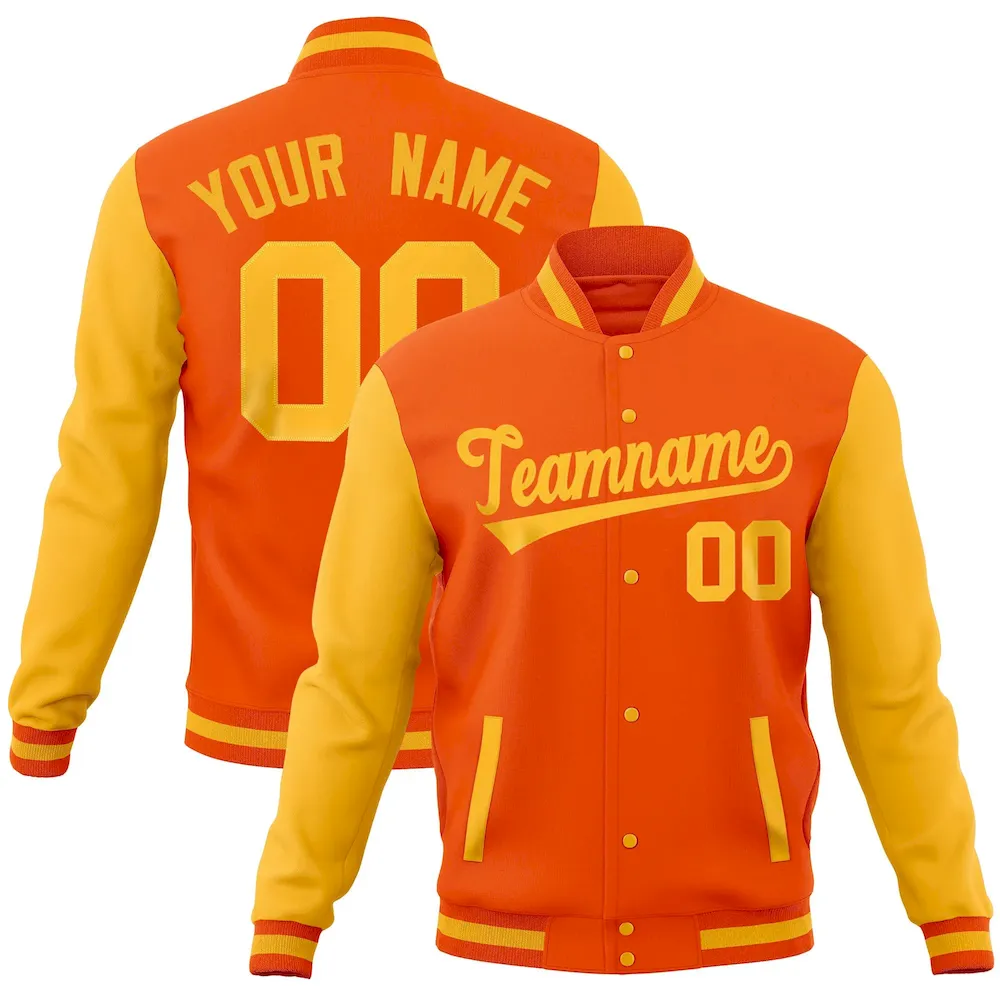 Custom Orange Gold Full-Snap Varsity Raglan Sleeves Letterman Baseball Jacket