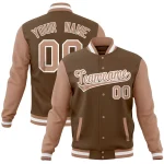 Custom Light Brown Light Brown Full-Snap Varsity Raglan Sleeves Letterman Baseball Jacket