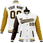 Custom White Old Gold-White Full-Snap Varsity Raglan Sleeves Letterman Baseball Jacket