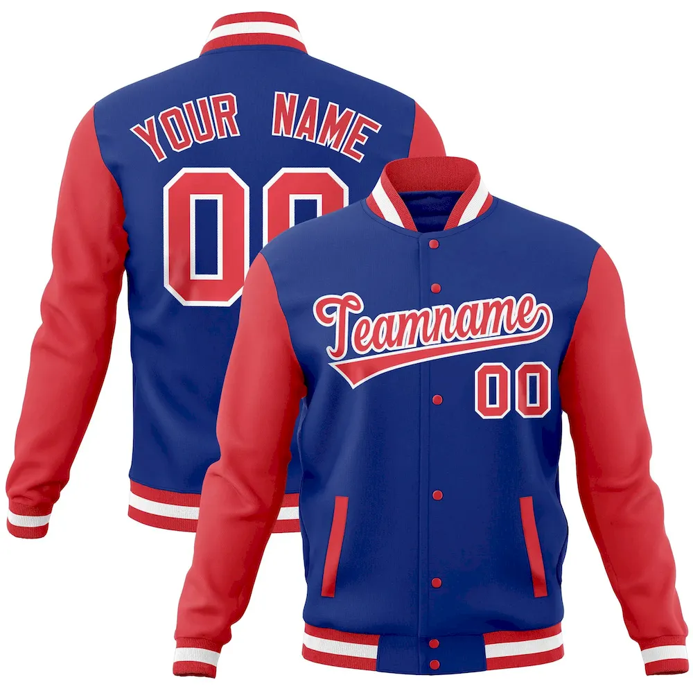 Custom Gold Light Red Full-Snap Varsity Raglan Sleeves Letterman Baseball Jacket