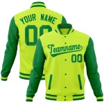 Custom Midnight Green Kelly Green Full-Snap Varsity Raglan Sleeves Letterman Baseball Jacket