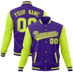 Custom Purple Midnight Green Full-Snap Varsity Raglan Sleeves Letterman Baseball Jacket