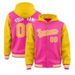Custom Pink Gold Raglan Sleeves Varsity Full-Snap Letterman Two Tone Jacket Hoodie