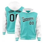 Custom Bright Green White Raglan Sleeves Varsity Full-Snap Letterman Two Tone Jacket Hoodie