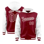 Custom Crimson White Raglan Sleeves Varsity Full-Snap Letterman Two Tone Jacket Hoodie
