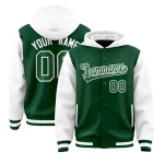 Custom Green White Raglan Sleeves Varsity Full-Snap Letterman Two Tone Jacket Hoodie