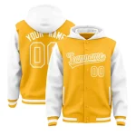 Custom Gold White Raglan Sleeves Varsity Full-Snap Letterman Two Tone Jacket Hoodie