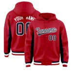 Custom Red Navy Color Block Varsity Full-Snap Letterman Jacket Hoodie