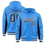 Custom Powder Blue Navy Color Block Varsity Full-Snap Letterman Jacket Hoodie