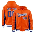 Custom Orange Royal Color Block Varsity Full-Snap Letterman Jacket Hoodie