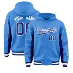 Custom Powder Blue Royal Color Block Varsity Full-Snap Letterman Jacket Hoodie