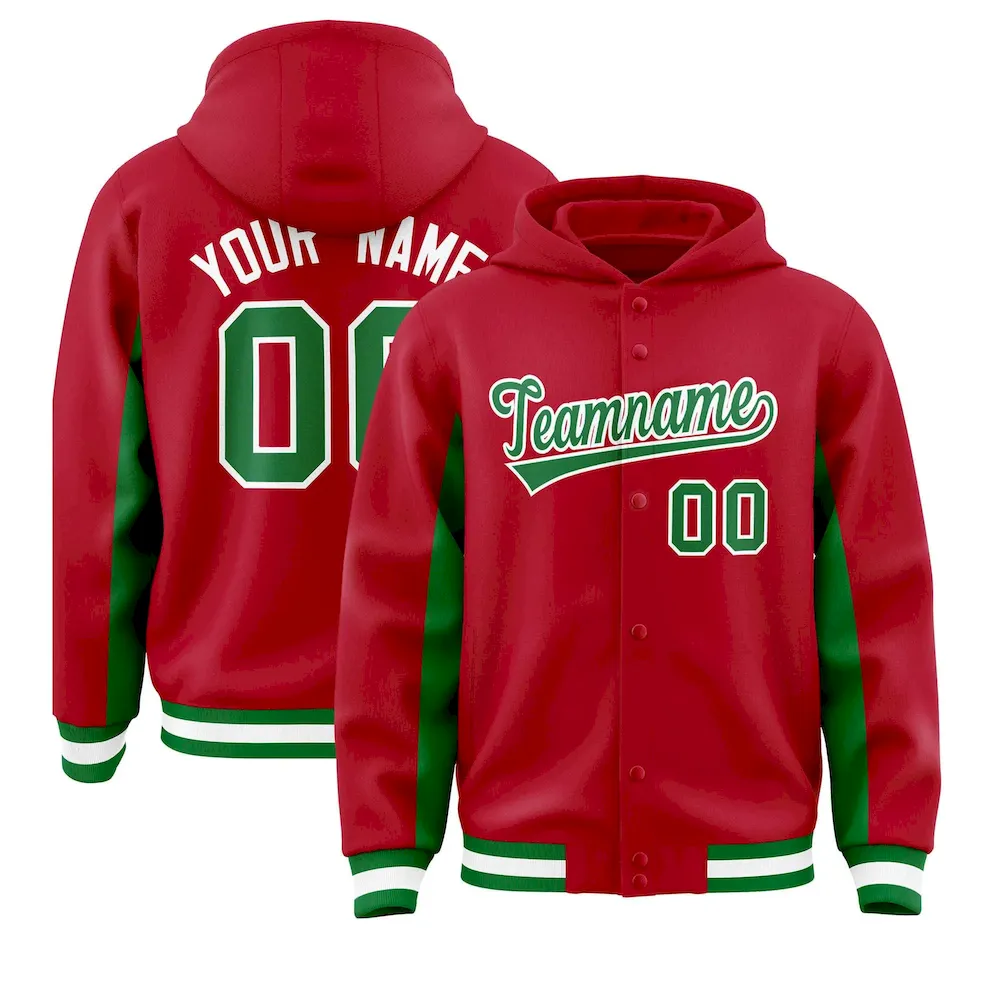 Custom Purple Kelly Green Color Block Varsity Full-Snap Letterman Jacket Hoodie