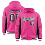 Custom Pink Green Color Block Varsity Full-Snap Letterman Jacket Hoodie