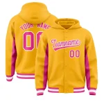 Custom Gold Pink Color Block Varsity Full-Snap Letterman Jacket Hoodie