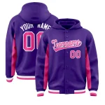Custom Purple Pink Color Block Varsity Full-Snap Letterman Jacket Hoodie