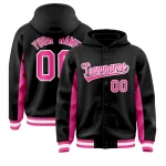 Custom Black Pink Color Block Varsity Full-Snap Letterman Jacket Hoodie