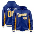 Custom Royal Gold Color Block Varsity Full-Snap Letterman Jacket Hoodie