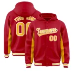 Custom Red Gold Color Block Varsity Full-Snap Letterman Jacket Hoodie