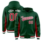 Custom Green Red Color Block Varsity Full-Snap Letterman Jacket Hoodie