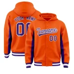 Custom Orange Purple Color Block Varsity Full-Snap Letterman Jacket Hoodie