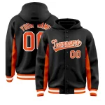 Custom Black Orange Color Block Varsity Full-Snap Letterman Jacket Hoodie