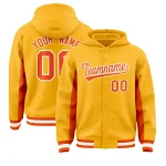 Custom Gold Orange Color Block Varsity Full-Snap Letterman Jacket Hoodie