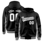 Custom Black Gray Color Block Varsity Full-Snap Letterman Jacket Hoodie