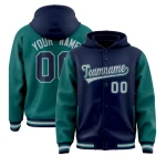 Custom Navy Orange Raglan Sleeves Varsity Full-Snap Letterman Two Tone Jacket Hoodie