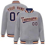 Custom Gray Navy-Orange Classic Style Varsity Full-Snap Letterman Jacket