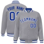 Custom Gray Red-Navy Classic Style Varsity Full-Snap Letterman Jacket