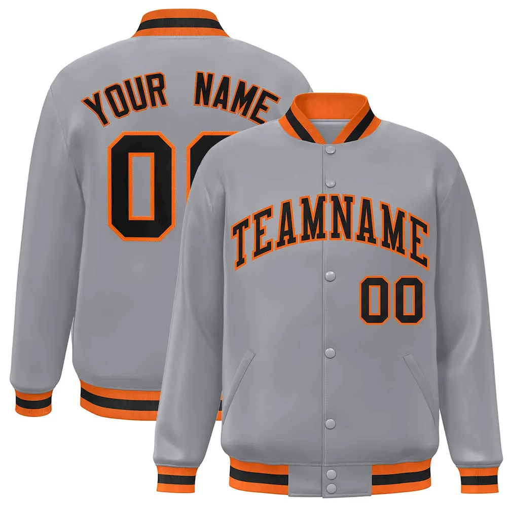 Custom Gray Black-Orange Classic Style Varsity Full-Snap Letterman Jacket
