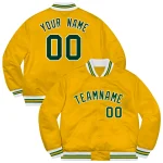 Custom Gold Green-White Letterman Solider Classic Style Varsity Full-Snap Jacket