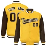 Custom Gold Brown Varsity Full-Snap Raglan Sleeves Letterman Baseball Jacket