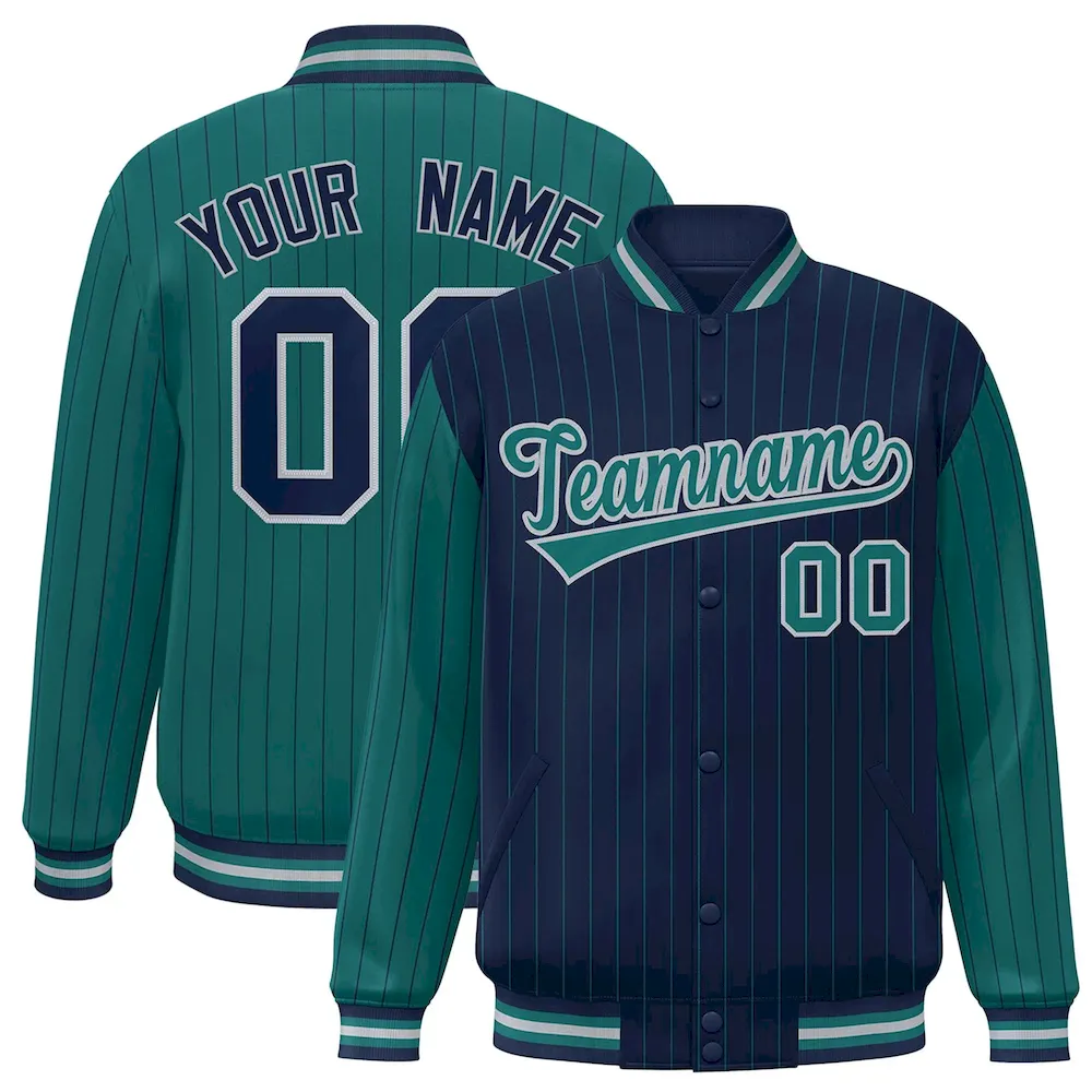 Custom Red Royal Raglan Sleeves Varsity Full-Snap Pinstripe Letterman Baseball Jacket
