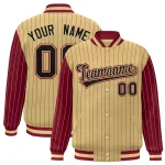 Custom Khaki Crimson Raglan Sleeves Varsity Full-Snap Pinstripe Letterman Baseball Jacket