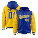 Custom Royal Gold Raglan Sleeves Varsity Full-Snap Letterman Two Tone Jacket Hoodie