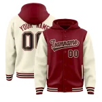 Custom Crimson Cream Raglan Sleeves Varsity Full-Snap Letterman Two Tone Jacket Hoodie