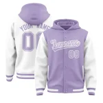 Custom Light Purple White Raglan Sleeves Varsity Full-Snap Letterman Two Tone Jacket Hoodie